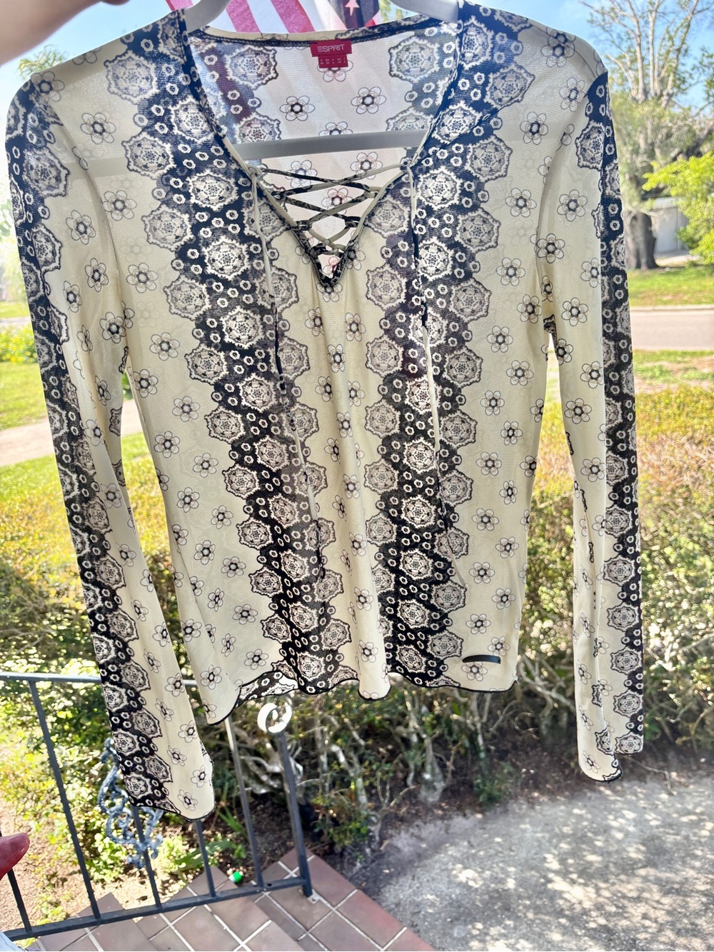 Vintage Y2K Esprit Mesh Lace Up Top Floral Boho Fairy Grunge Coquette Medium - Picture 7 of 10